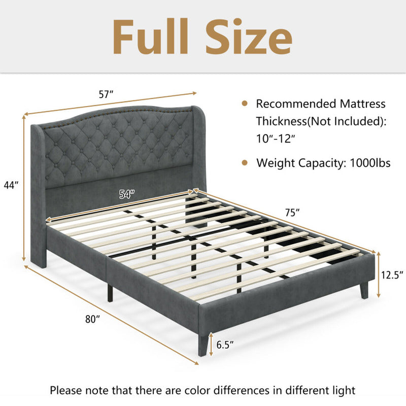 Full/Queen Size Upholstered Platform Bed Frame with Button Tufted Headboard