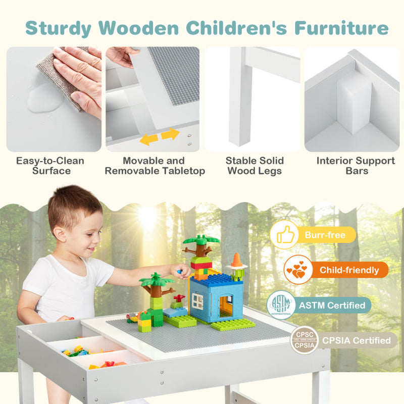 3 in 1 Wooden Kids Table with Storage and Double-Sided Tabletop