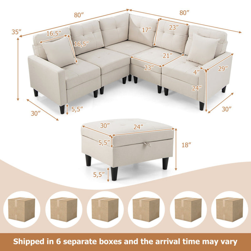 L-Shaped Sectional Corner Sofa Set with Storage Ottoman