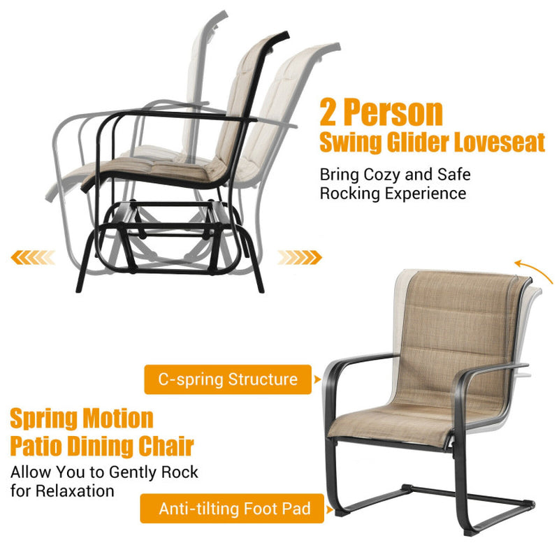 4 Pieces Outdoor Patio Furniture Set with Padded Glider Loveseat and Coffee Table