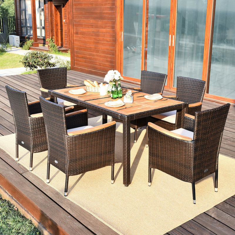 7 Pieces Garden Dining Patio Rattan Set with Cushions
