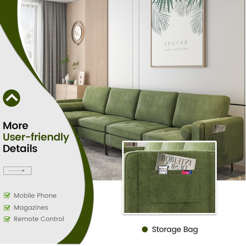 Modular L-Shaped 4-Seat Sectional Sofa with Reversible Chaise