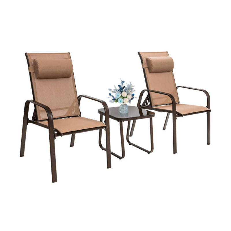 3 Pieces Stackable Patio Bistro Conversation Set with Adjustable Backrest