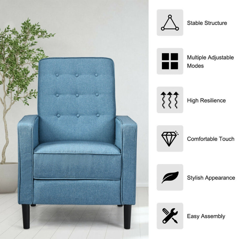 Modern Fabric Push-Back Recliner Chair with Button-Tufted Back and Thick Cushion