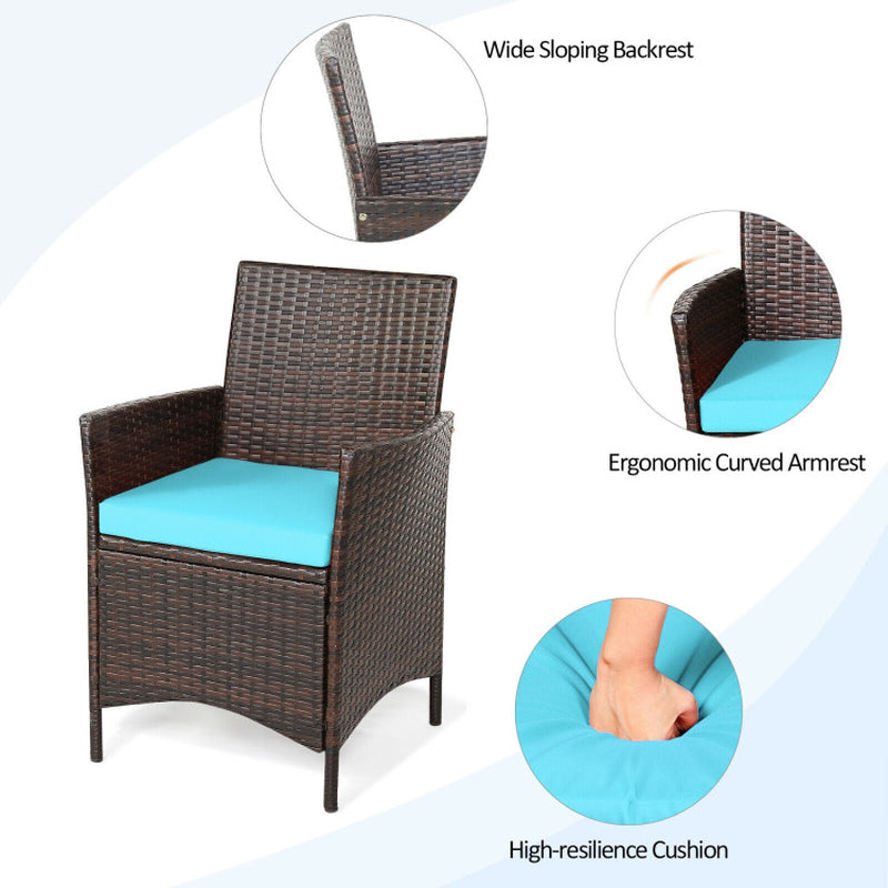 3 Pieces Patio Cushioned Rattan Converstaion Set with Glass Table Top