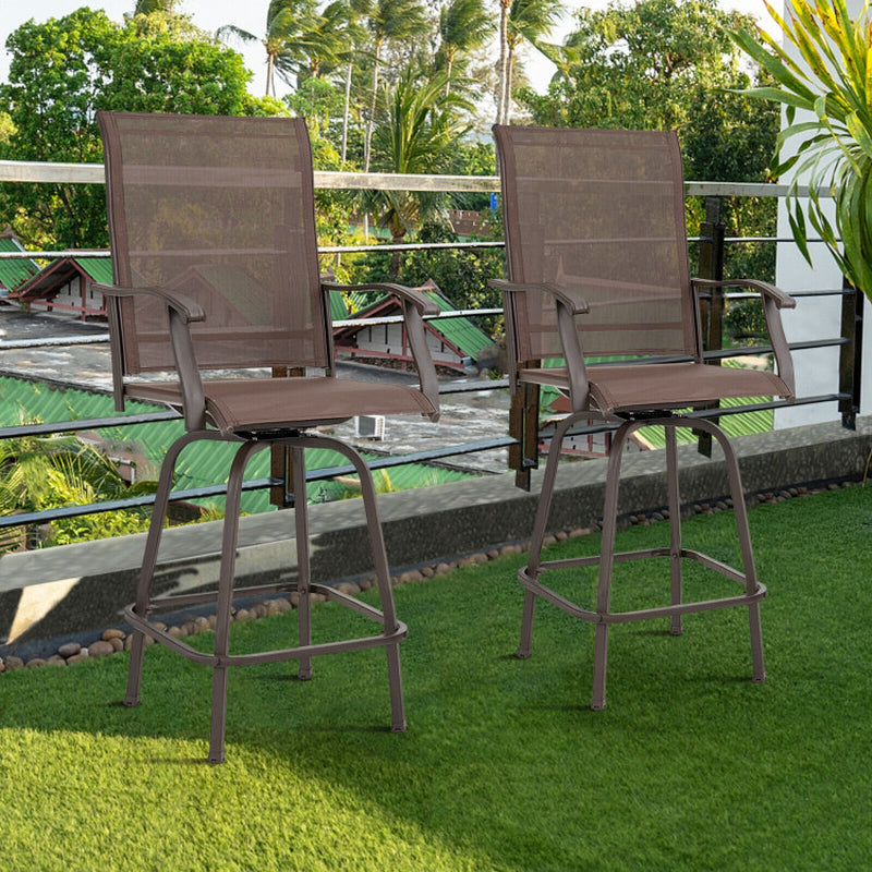 2 Pieces 360 Rotating Bar Stool Set with Armrests for Patio