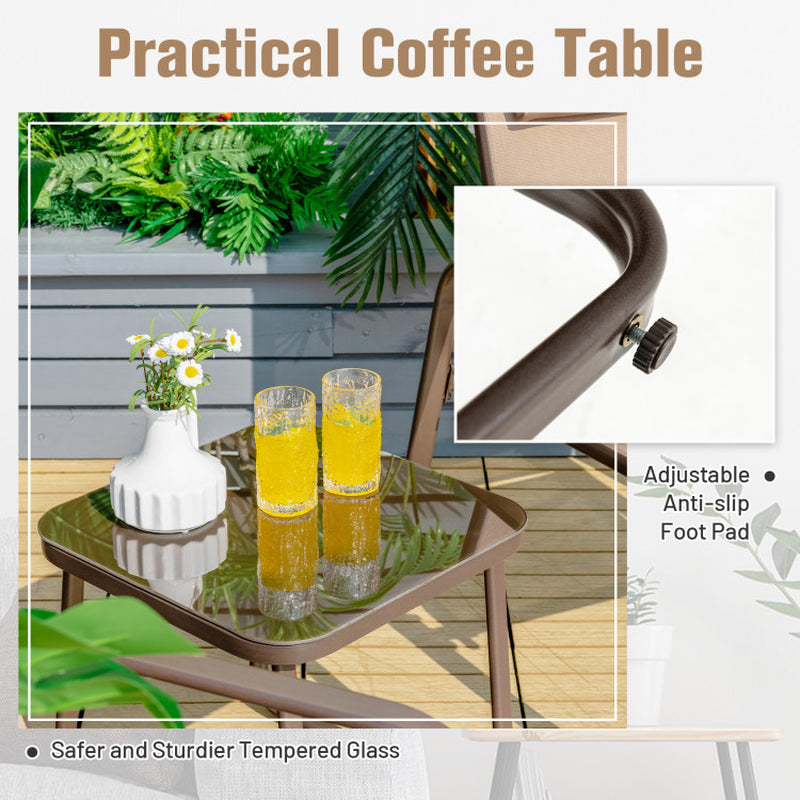 3 Pieces Stackable Patio Bistro Conversation Set with Adjustable Backrest