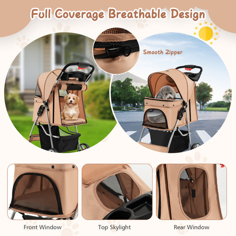Foldable 4-Wheel Pet Stroller with Storage Basket