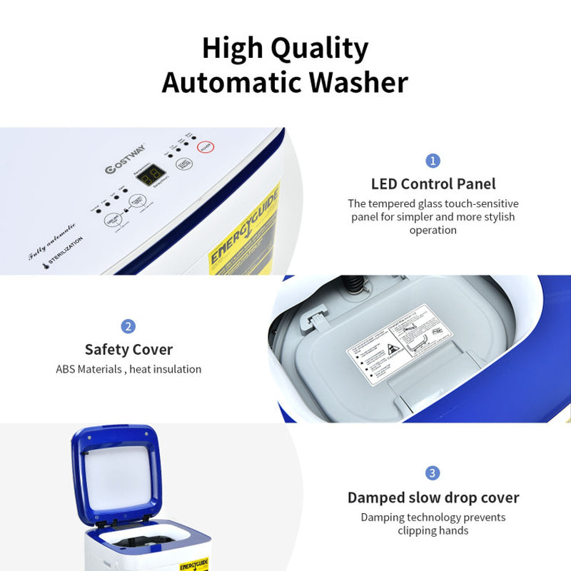7.7 Lbs Compact Full Automatic Washing Machine with Heating Function Pump