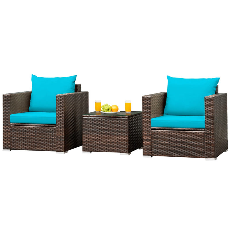 3 Pieces Patio Conversation Rattan Furniture Set with Cushion