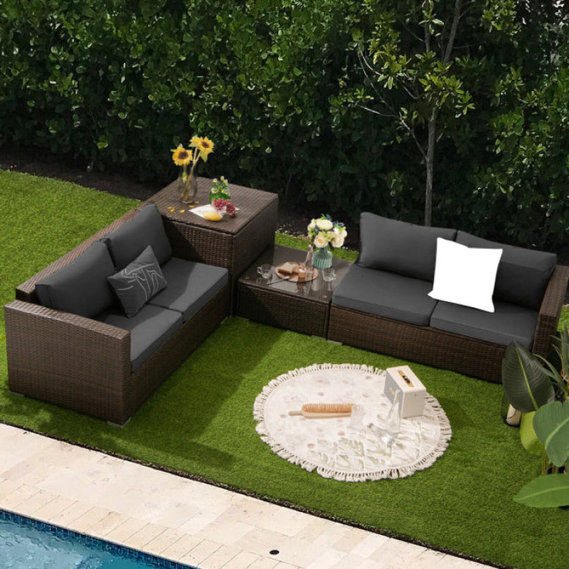 4 Pieces Patio Rattan Cushioned Furniture Set with Armrest and Storage Box