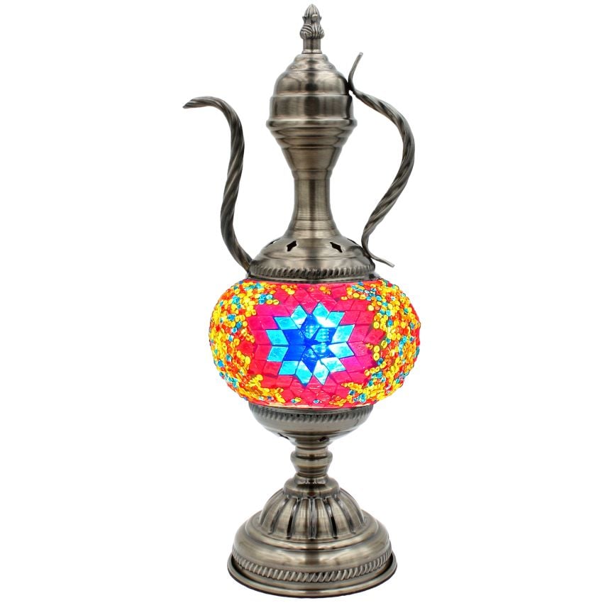 Hot Red Flower Mosaic Vintage Lamp with Pitcher Design