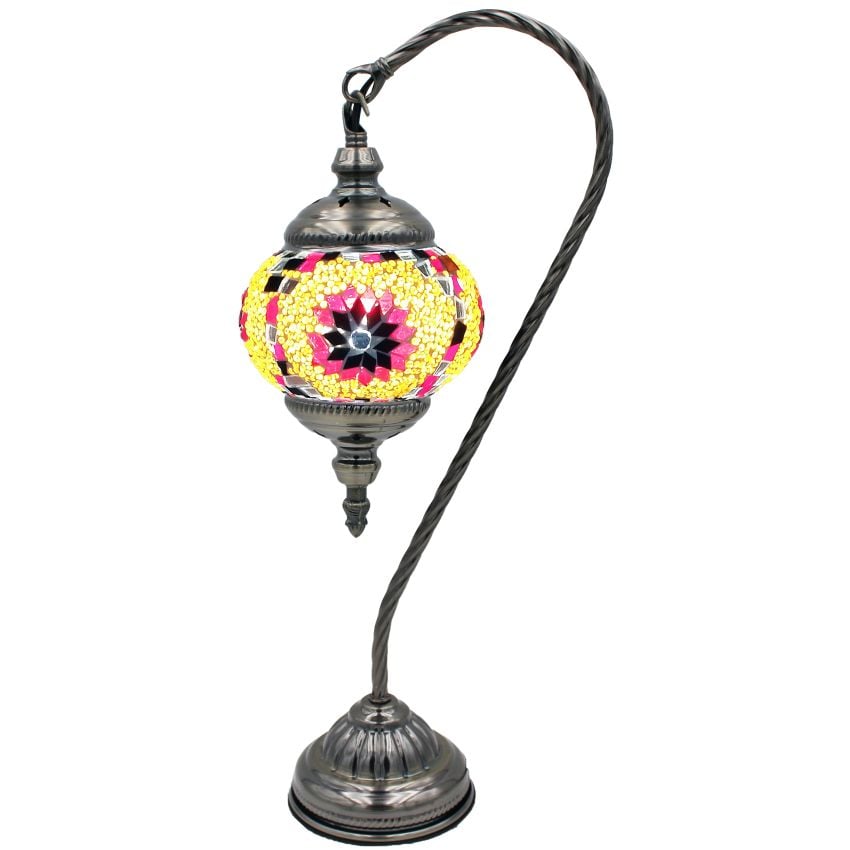 Hot Red Flower Handmade Mosaic Turkish Lamps with Swan Neck Design