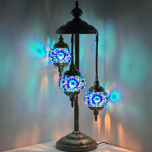 Moroccan style Blue Star Turkish Mosaic Floor Lamps with 3 Globes