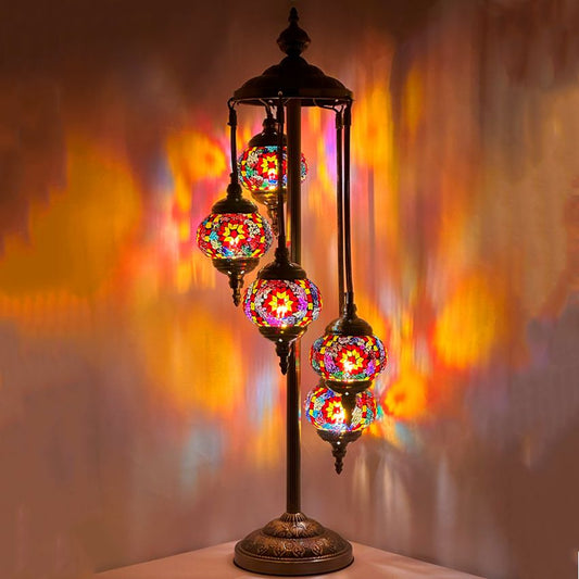 Red Handmade Turkish Lamps with 5 Globes