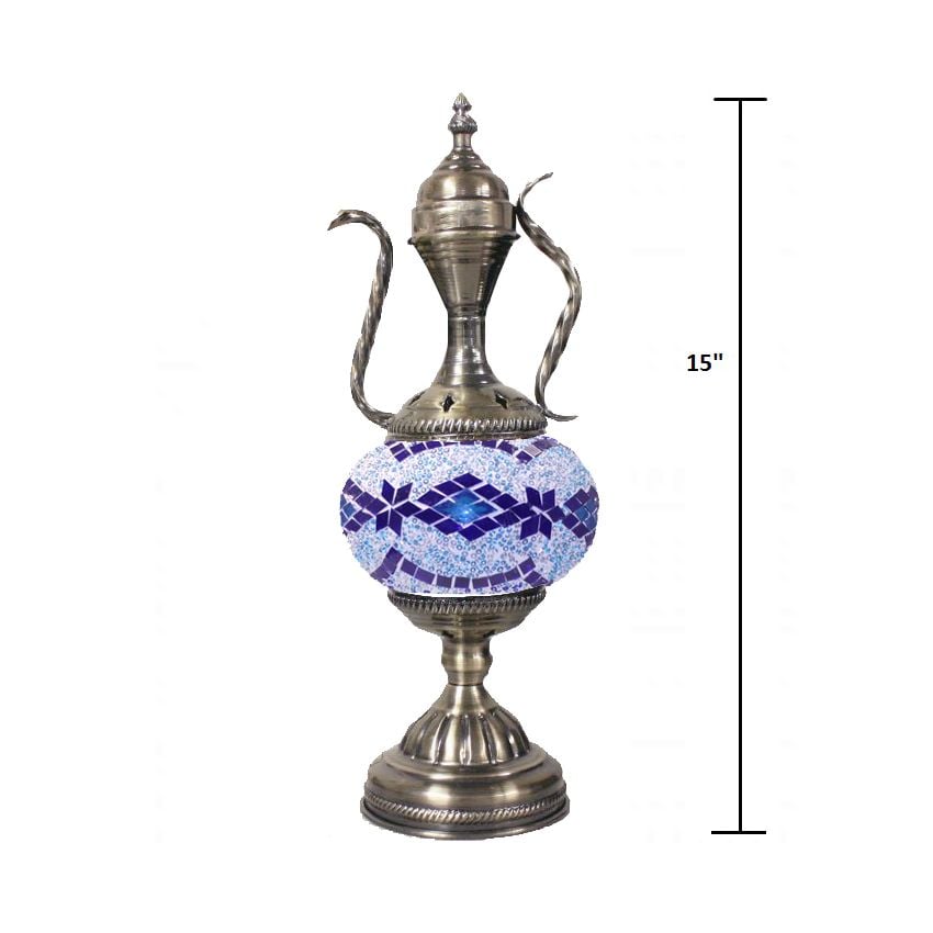 Blue Diamonds Tiffany Style Mosaic Lamp with Pitcher Design