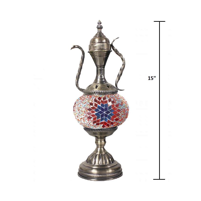 Hot Red Flower Mosaic Vintage Lamp with Pitcher Design