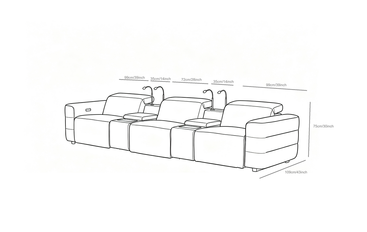 Diamante Italian Leather/Match Power Home Theater Recliner Row Black