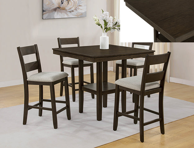 LESTER 5-Piece Counter Height Dining Set Brown