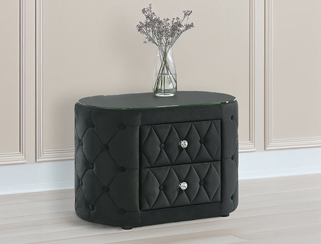 Plush tufted upholstery glass top nightstand
