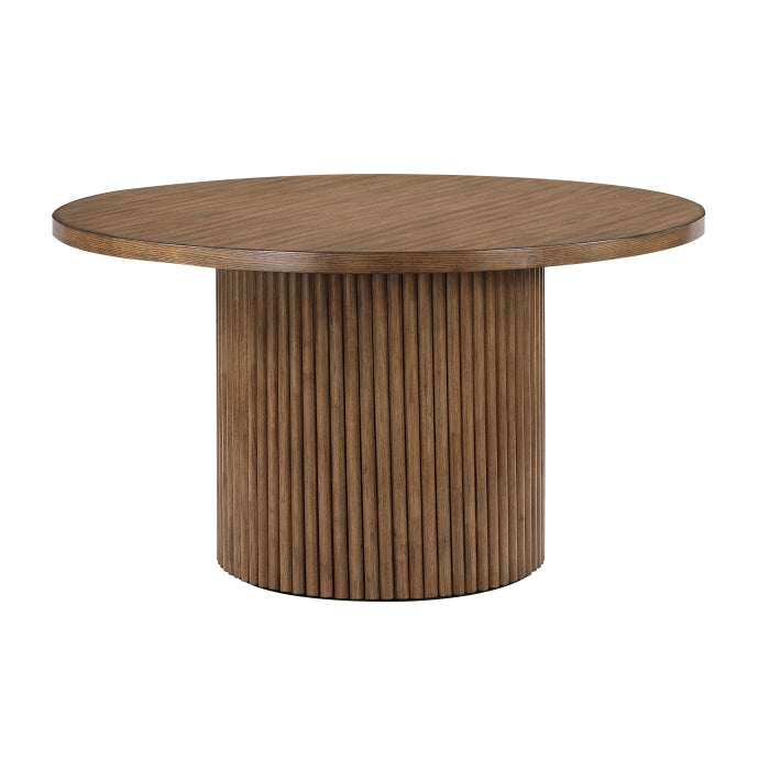 5-Piece Round Wood Dining Set with Fluted Base & 4 Cream Swivel Chairs