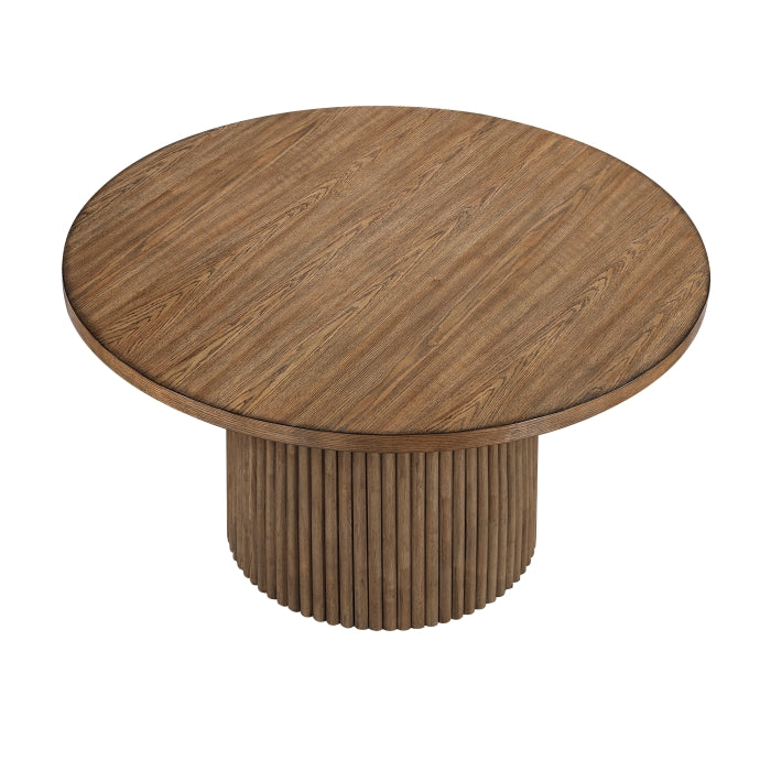 5-Piece Round Wood Dining Set with Fluted Base & 4 Cream Swivel Chairs