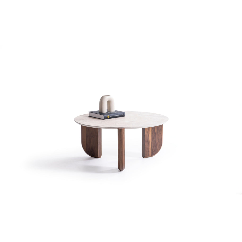 720 Walnut Travertine 3 Pc Coffee Table Set
