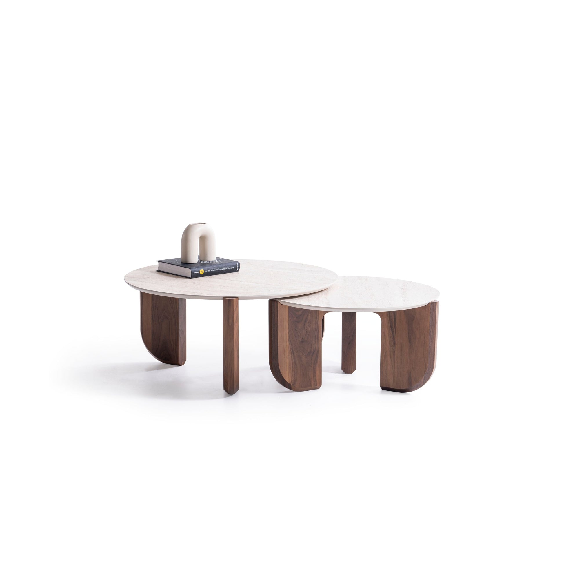720 Walnut Travertine 3 Pc Coffee Table Set