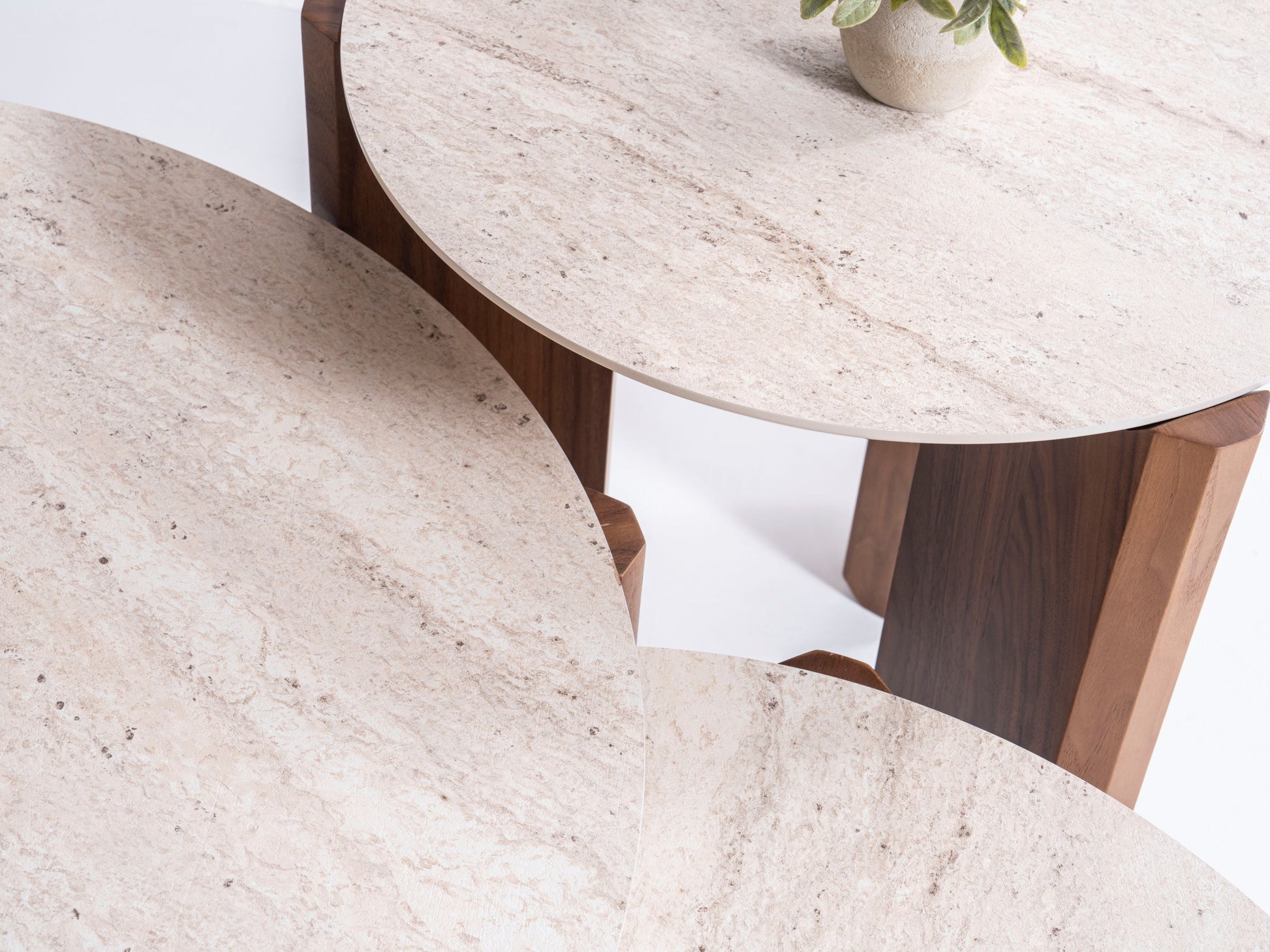 720 Walnut Travertine 3 Pc Coffee Table Set