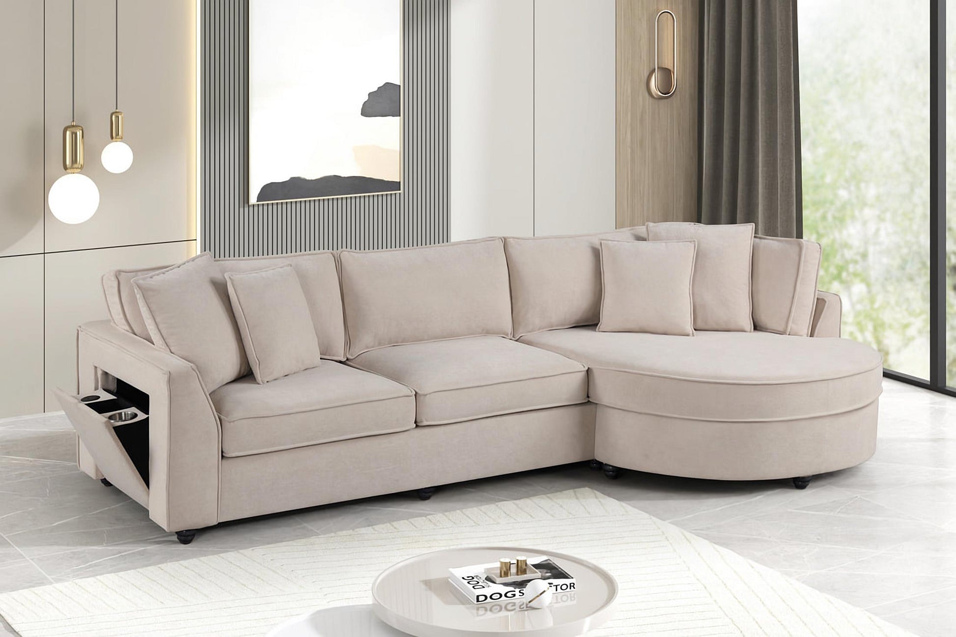 Elva Beige Sectional (w/ Reversible Chaise)