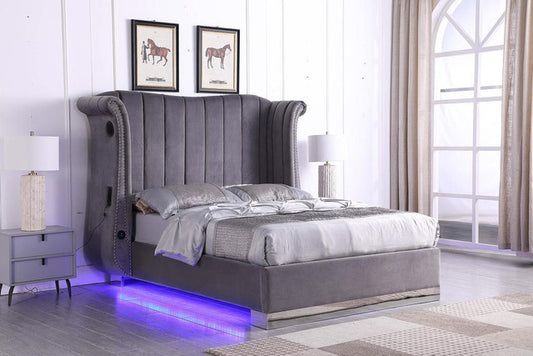 Alexis King Grey Bluetooth Bed with LED