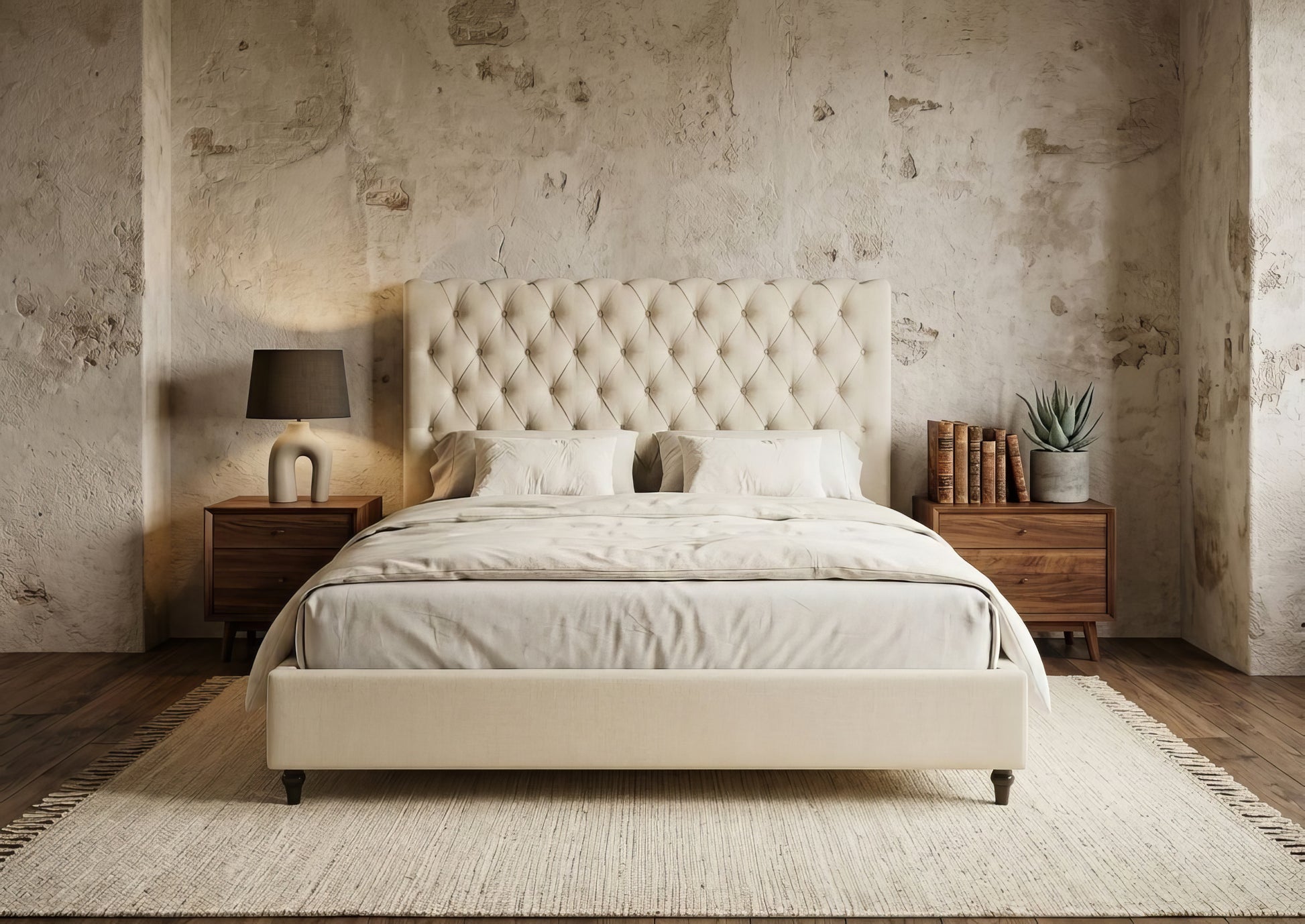 Colton Ivory Luxury Upholstered Platform Bed