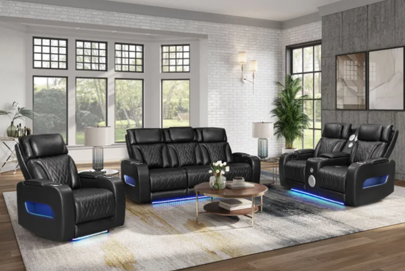 DUBAI 3PC Black Power Reclining Set