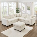 Franco corduroy L-Shaped Sectional With Ottoman