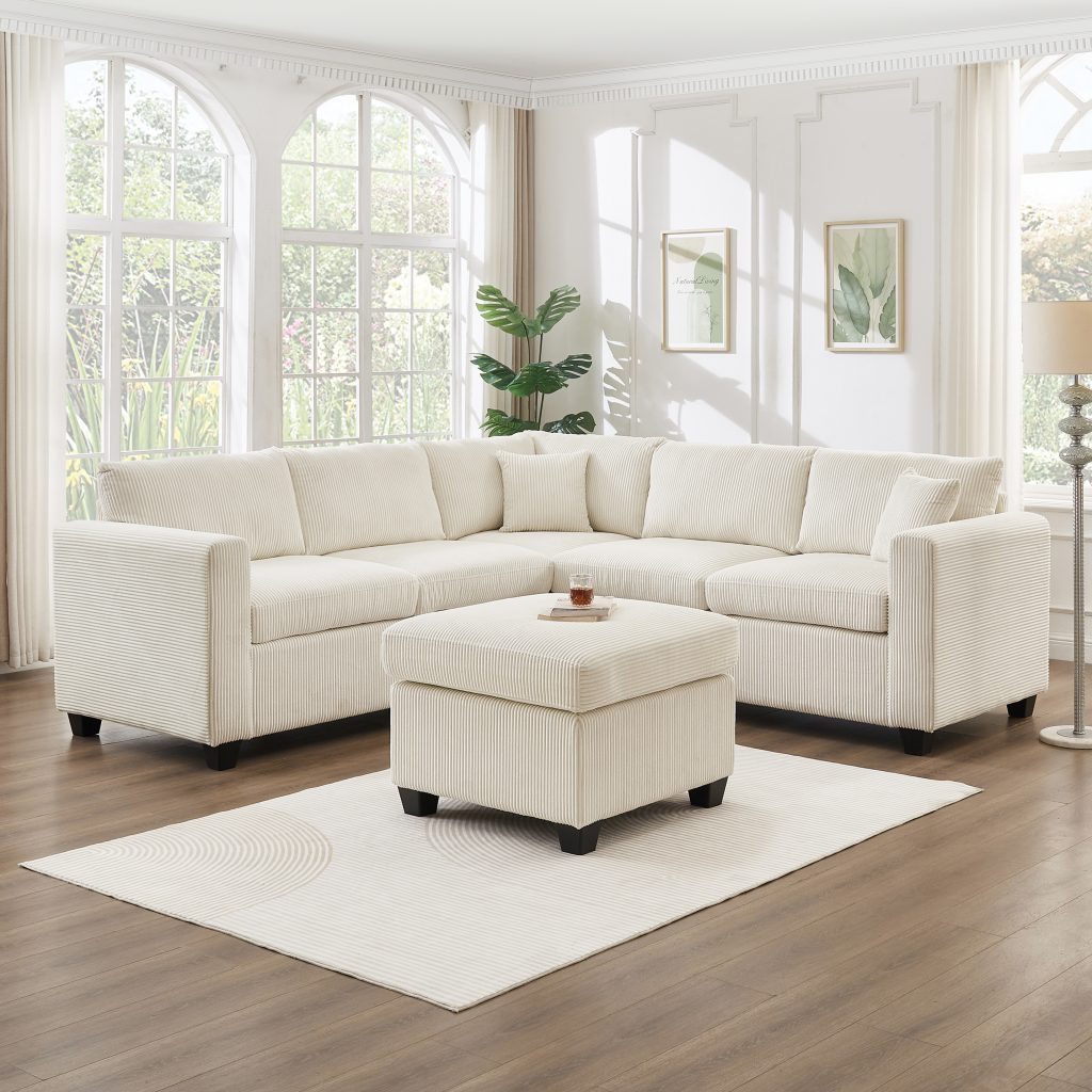 Franco corduroy L-Shaped Sectional With Ottoman