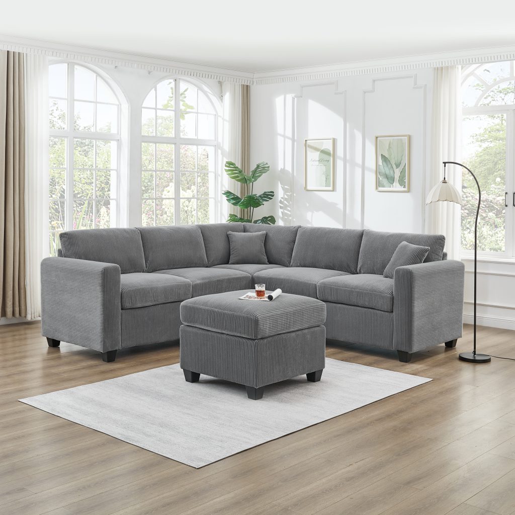 Franco corduroy L-Shaped Sectional With Ottoman