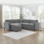 Franco corduroy L-Shaped Sectional With Ottoman