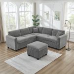 Franco corduroy L-Shaped Sectional With Ottoman