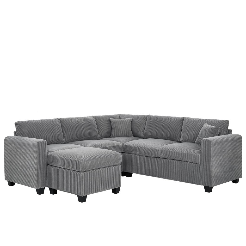 Franco corduroy L-Shaped Sectional With Ottoman