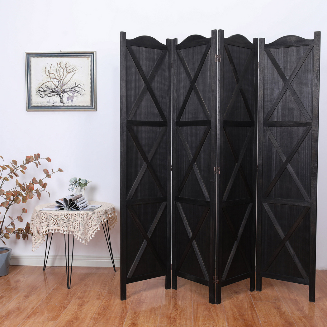 BLACK 4-Panels Arc Room Divider w/ Classic Country Style ...