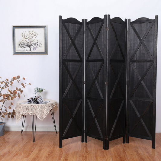 BLACK 4-Panels Arc Room Divider w/ Classic Country Style