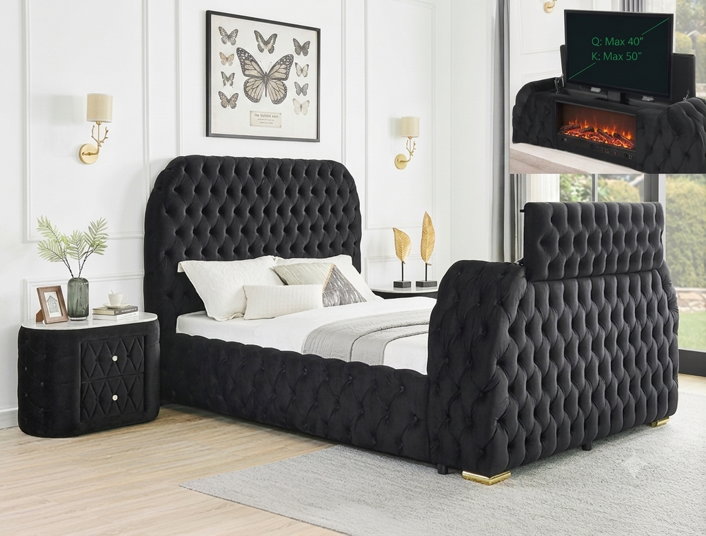 NATALIA BLACK W/FIREPLACE,TV LIFT BEDROOM