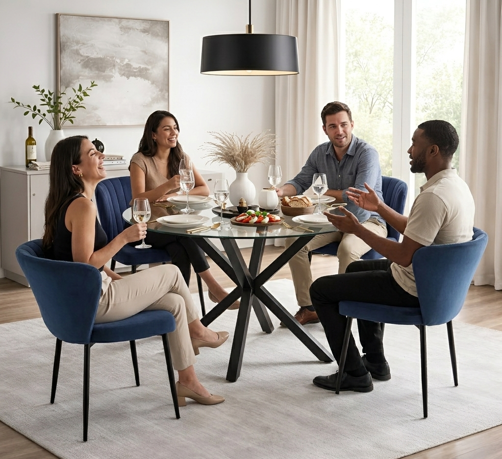 Oslo 5pc Dining Set With Blue Velvet Chairs