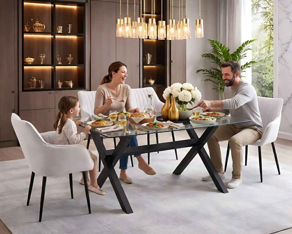 Madrid 5pc Dining Set with 4 Beige Linen Chairs