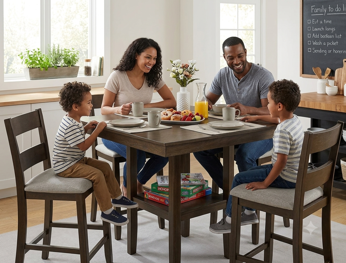 LESTER 5-Piece Counter Height Dining Set Brown