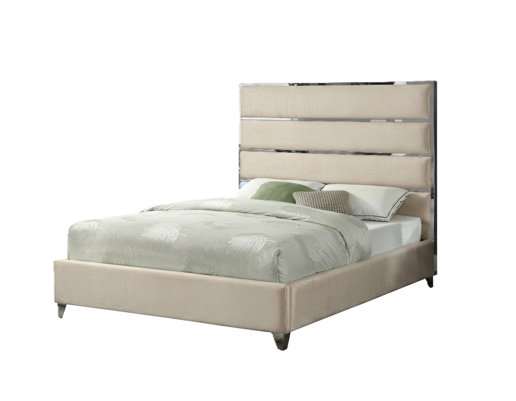 Lauren Queen Beige Velvet Upholstered Platform Bed