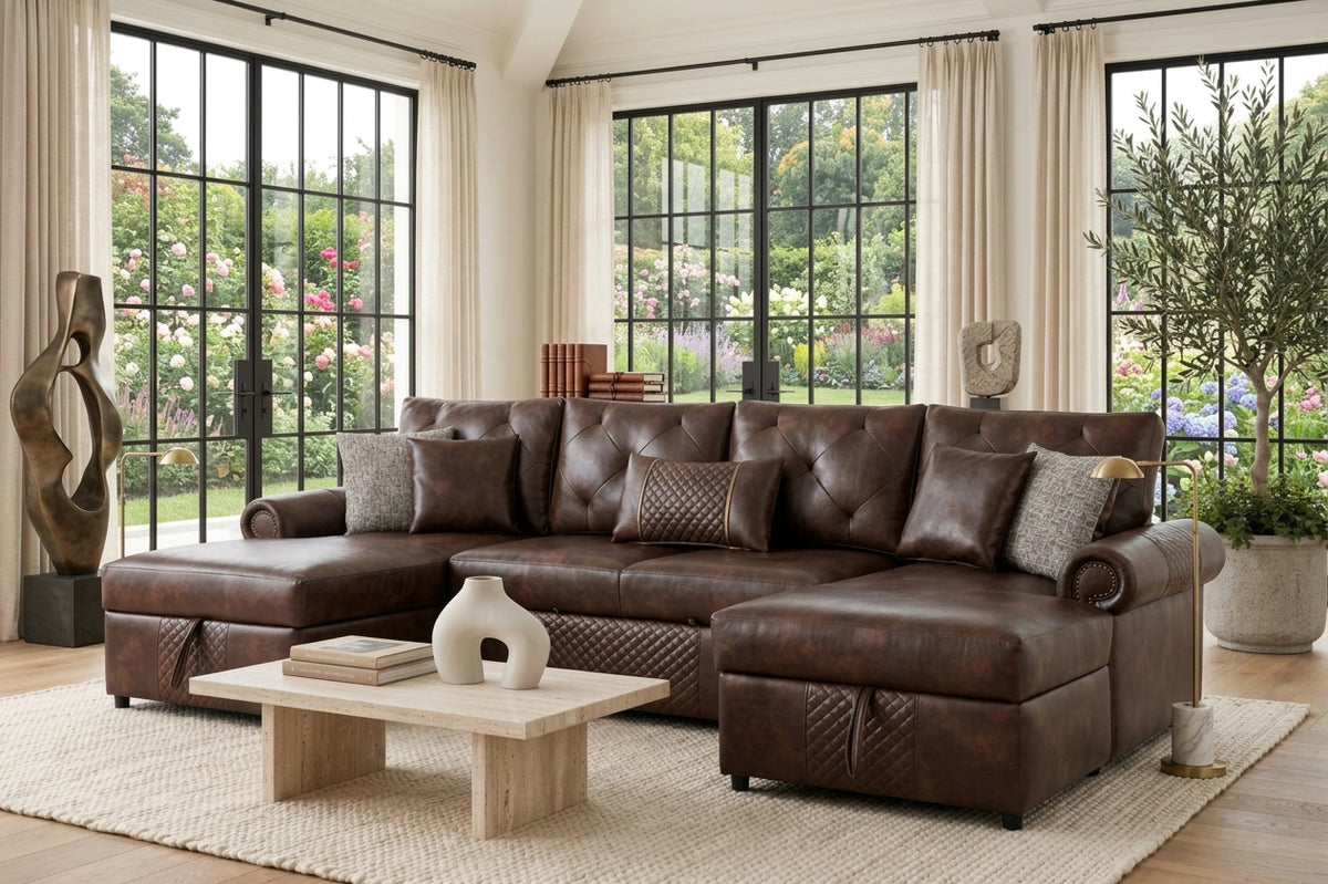 Sonoma Brown Double Storage Chaise Sectional w/ Pull-Out Bed