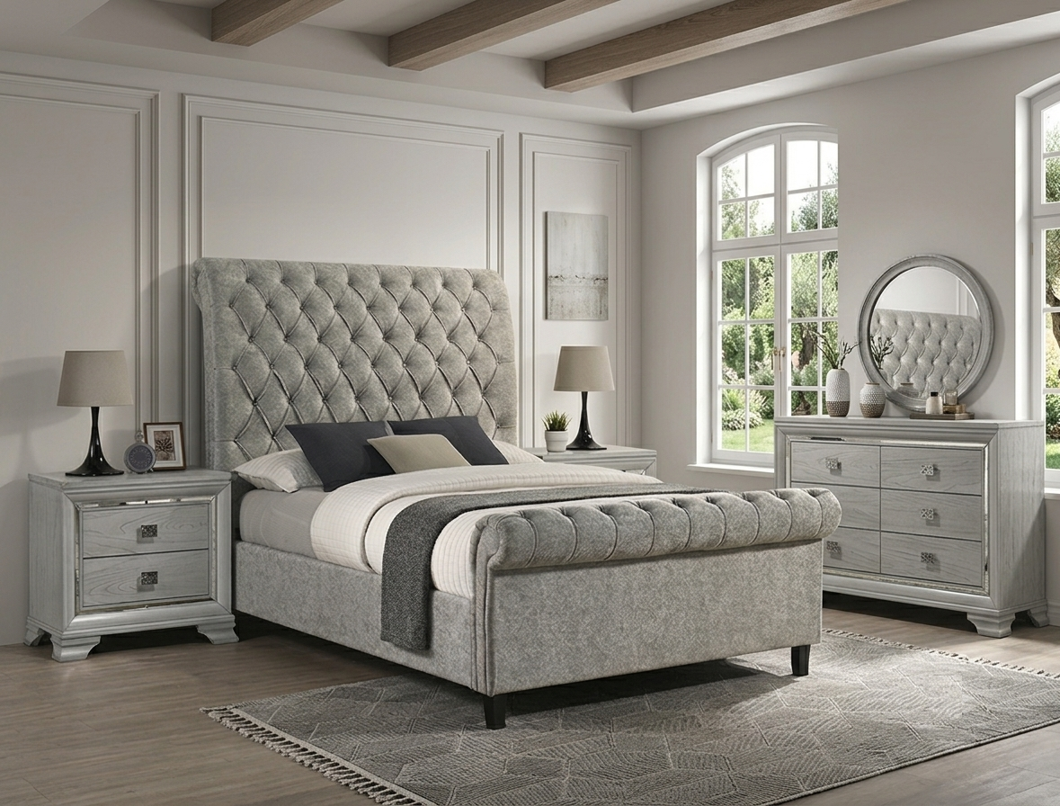 KATE PLATFORM BED L.GREY TWEED