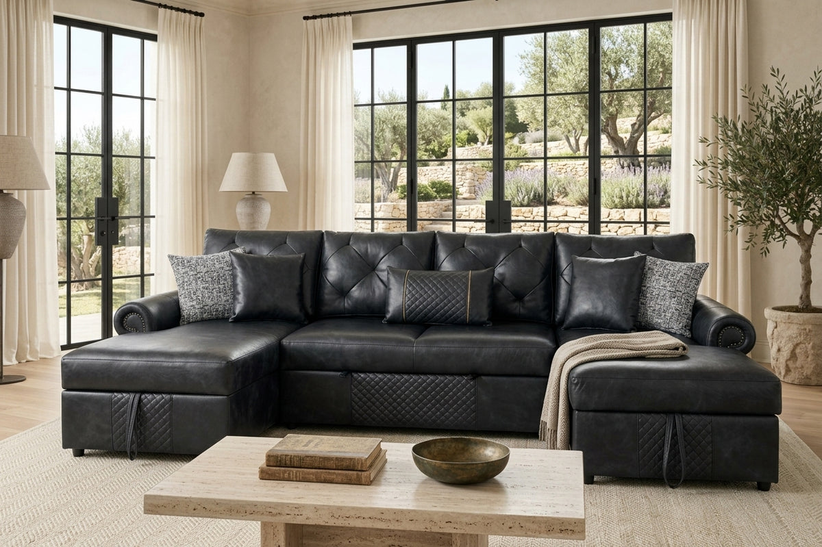 Sonoma Black Double Storage Chaise Sectional w/ Pull-Out Bed