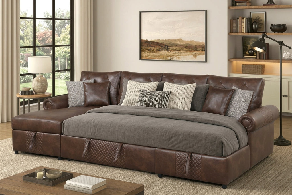 Sonoma Brown Double Storage Chaise Sectional w/ Pull-Out Bed